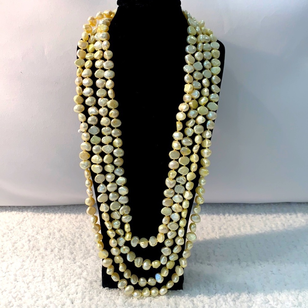 100”Baroque Freshwater Endless Strand of pearls-Color LEMON